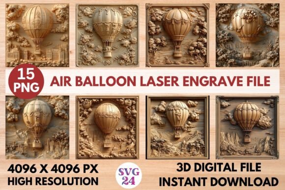 Air Balloon Laser Engrave File: Premium PNG for Your Projects