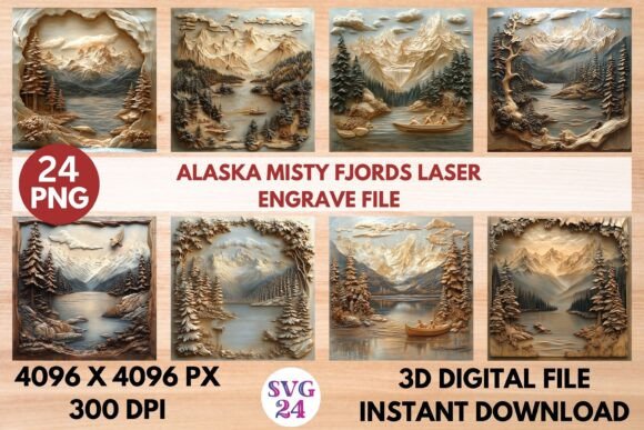 Alaska Misty Fjords Laser Engrave File: Creative Design Asset