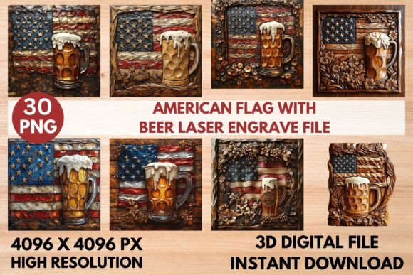 American Flag with Beer Laser Engrave Design