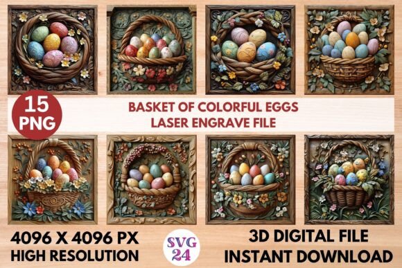 Basket of Colorful Eggs Laser Engrave Fi