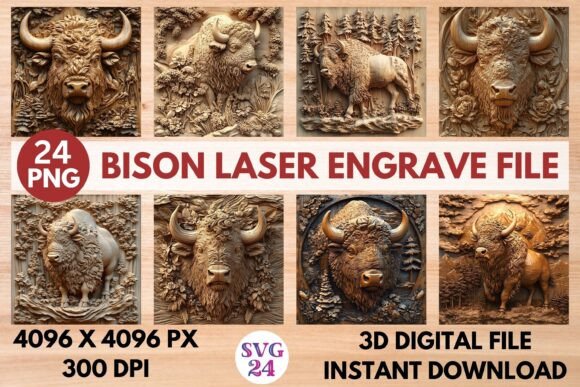 Bison Laser Engrave File: 3D PNG for Creative Projects
