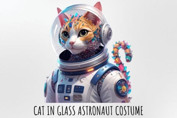 Cat in Glass Astronaut Costume: A Cosmic Design Asset