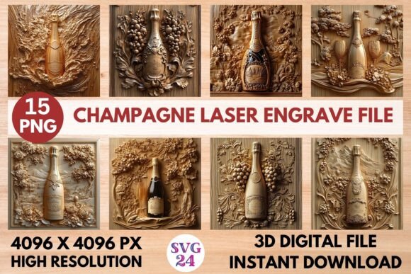 Champagne Laser Engrave File: Premium 3D Design for Your Projects