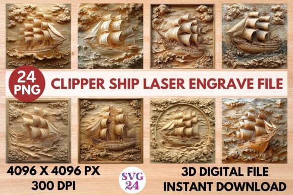 Clipper Ship Laser Engrave File: Stunning 3D Designs