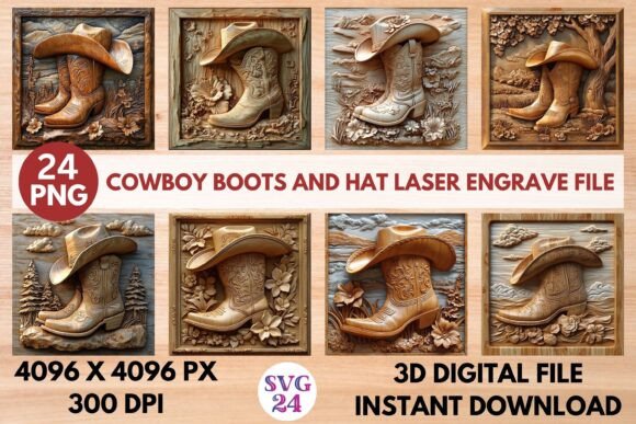 Cowboy Boots and Hat Laser Engrave File