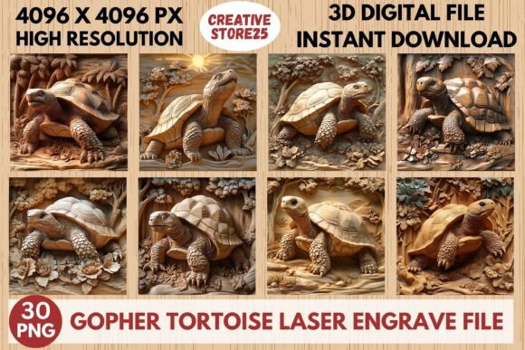 Gopher Tortoise Laser Engrave File: Premium 3D PNG Design