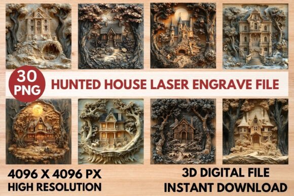 Hunted House Laser Engrave File: Your Ultimate Halloween Design Asset