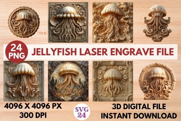 Jellyfish Laser Engrave File: Stunning 3D Design for Creative Projects