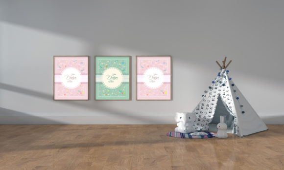 Modern Kids Bedroom with Empty Frames for Creative Design