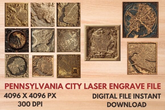 Pennsylvania City Laser Engrave File for 3D Design