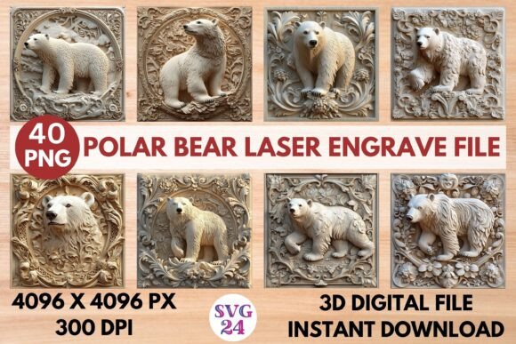 Polar Bear Laser Engrave File: Stunning 3D Designs