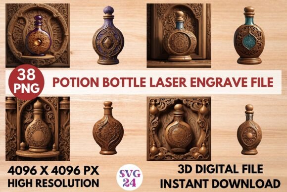 Potion Bottle Laser Engrave File: High-Resolution PNG