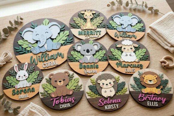 Safari Animal Baby Name Sign Laser Cut