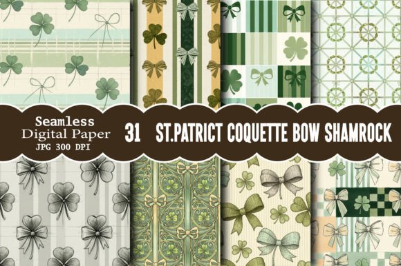 St. Patrick's Coquette Bow Shamrock Papers: Creative Prints