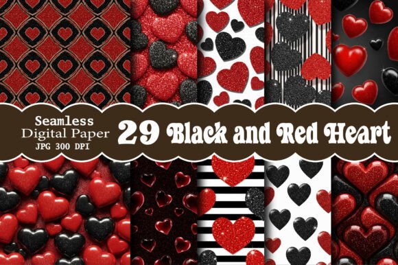 Stunning Black and Red Heart Digital Papers for Creatives