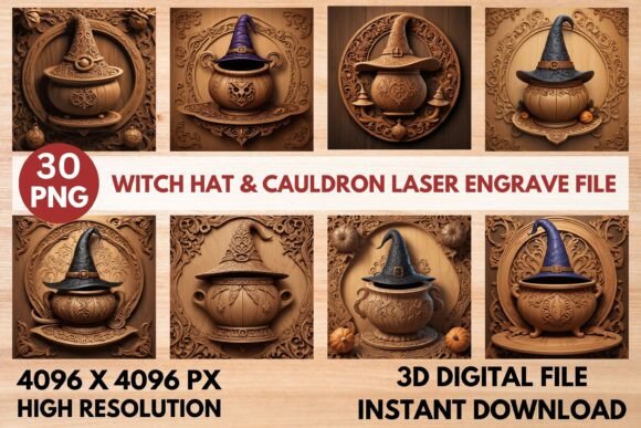 Witch Hat & Cauldron Laser Engrave File