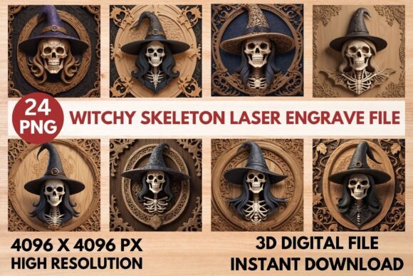 Witchy Skeleton Laser Engrave File for Creative Projects